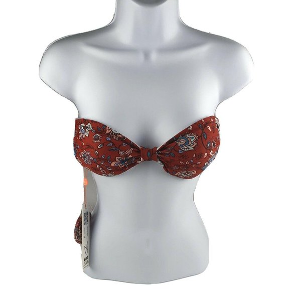 Women Medium MINKPINK Lucia Red Floral Bandeau Bikini Top - Picture 1 of 8